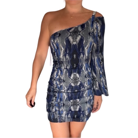 Jovani One Shoulder Dress Blue - Picture 2 of 4